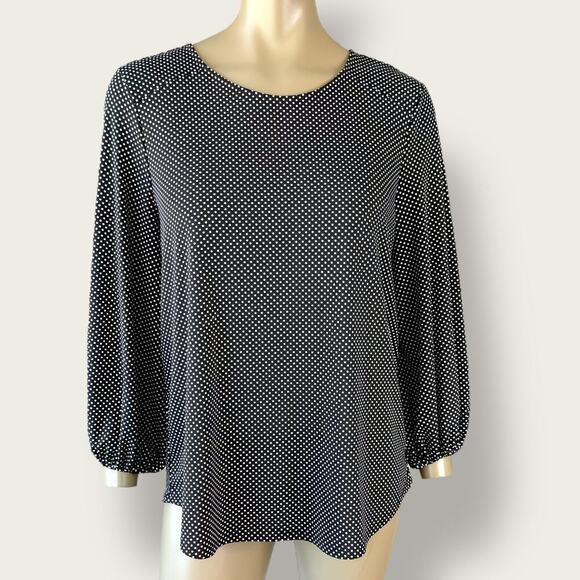 Adrianna Papell Tops - Adrianna Papell Polka Dots 3/4 Sleeve Relax Fit Top Blouse Size L Black & White